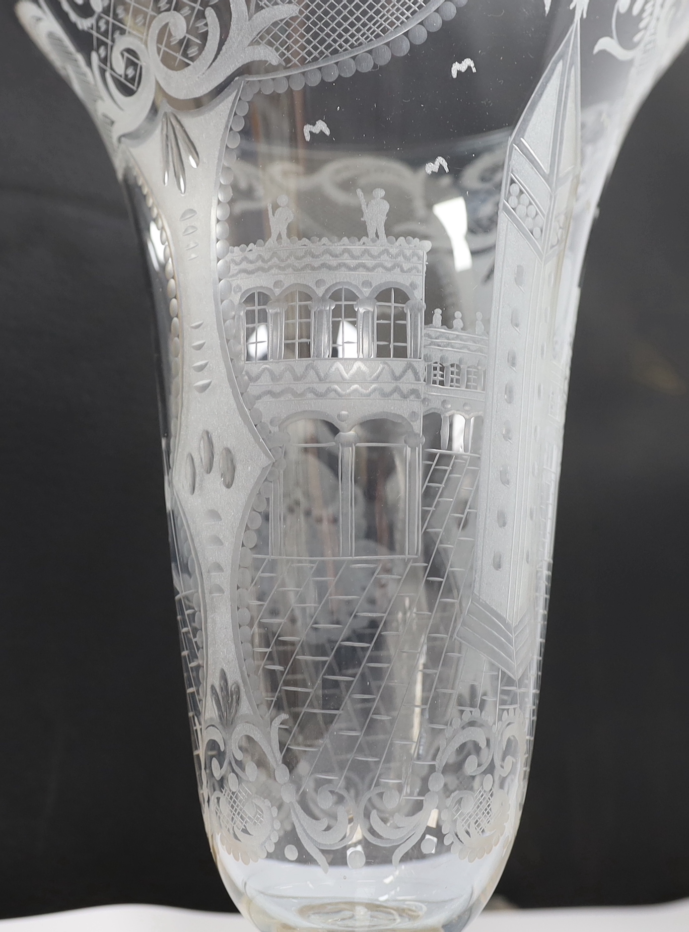 A mid 20th century Venetian wheel-engraved vase, 31cm